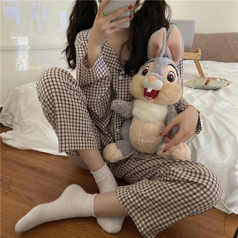 实拍实价~ 自留款睡衣套装清新格纹格子家居服套装