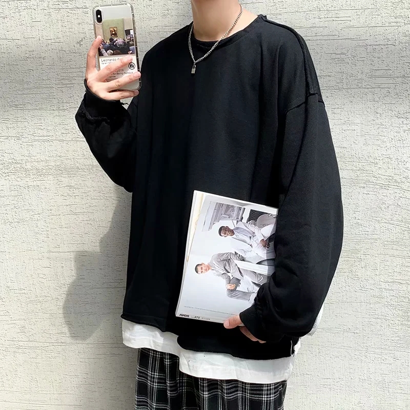 实拍 韩版时尚休闲衬衫男日系港风街头长袖潮流宽松衬衣