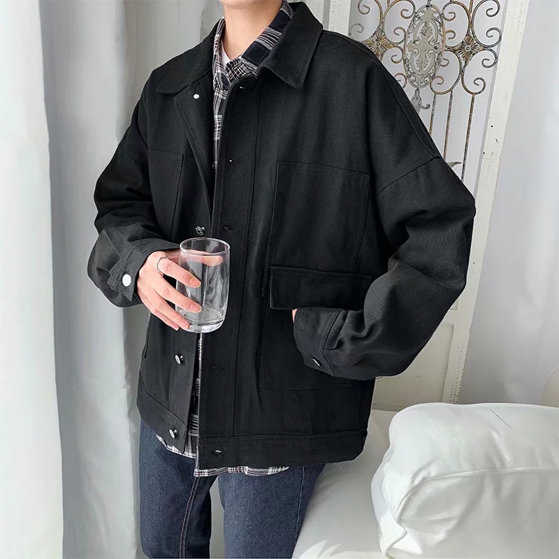 实拍 原宿bf风宽松工装长袖衬衫男潮港风街头外套学生上衣