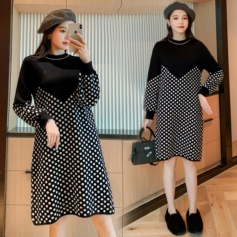 实拍9938#哺乳毛衣外出网红洋气波点连衣裙产后喂奶打底针织衫潮