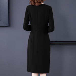 RM23166#职业OL优雅通勤修身显瘦长袖V领连衣裙中长款气质包臀裙