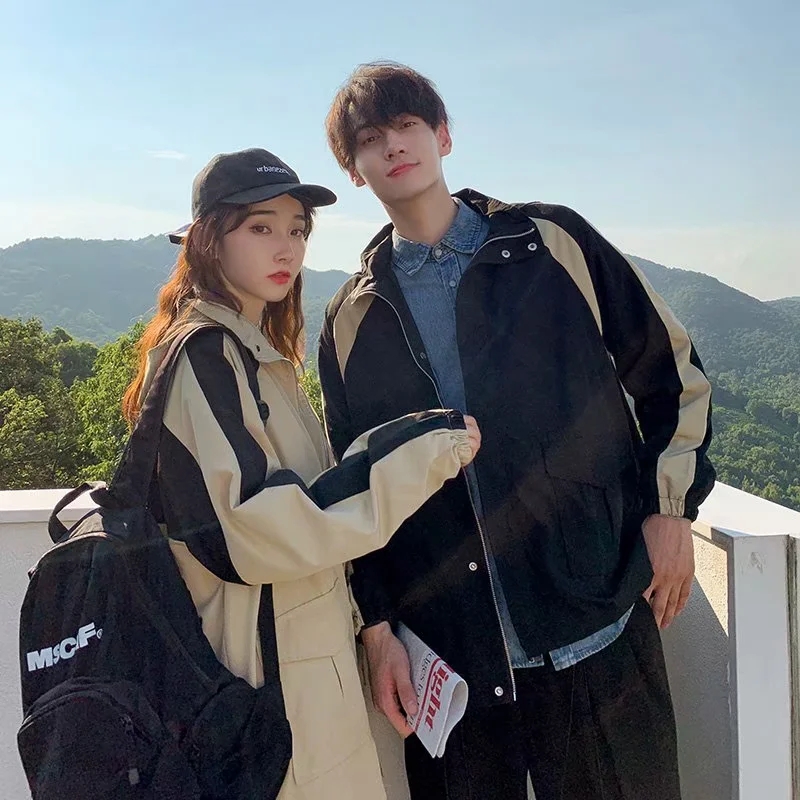实拍 韩版潮流BF风工装上衣港风街头连帽宽松学生拼色外套棒球服