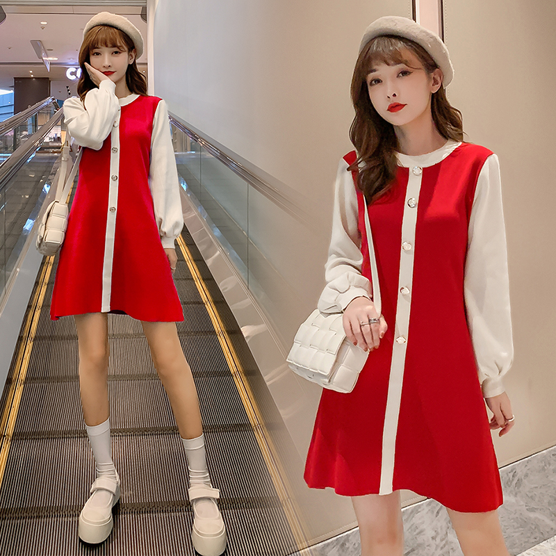 实拍1972#孕妇秋冬毛衣小香风针织连衣裙怀孕期收腰显瘦打底衫潮