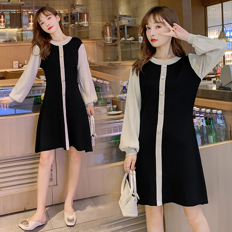 实拍9935#秋冬哺乳期毛衣小香风针织打底衫潮产后显瘦喂奶连衣裙