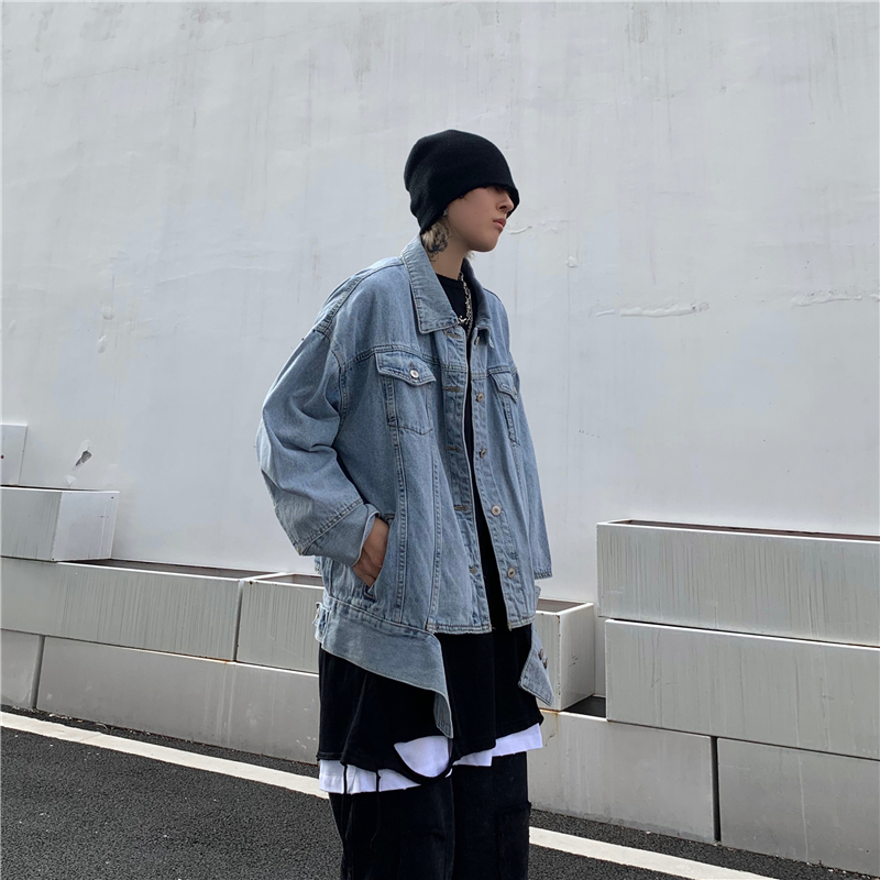 控价70秋冬韩国ins潮流牛仔外套水洗复古割破宽松高街风机能夹克