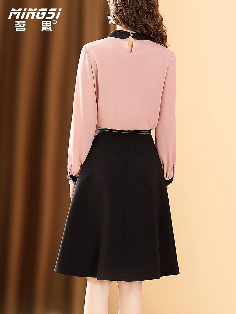 茗思粉色衬衫套装裙女2020秋季新优雅气质女神范洋气小个子两件套