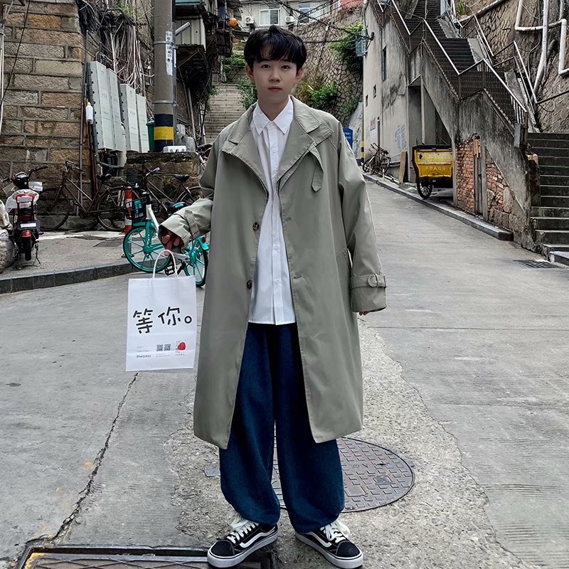实拍 风衣男士中长款潮流韩版上衣港风街头休闲百搭过膝外套