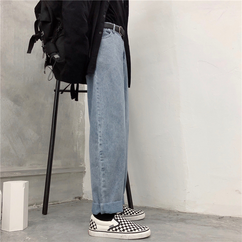 控价50秋冬韩国ins潮流牛仔裤水洗复古男女款宽松休闲直筒裤长裤