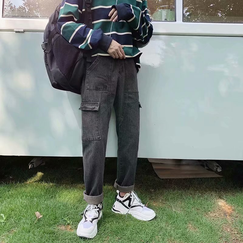 实拍 韩版日系潮流休闲裤港风街头修身百搭九分牛仔裤男