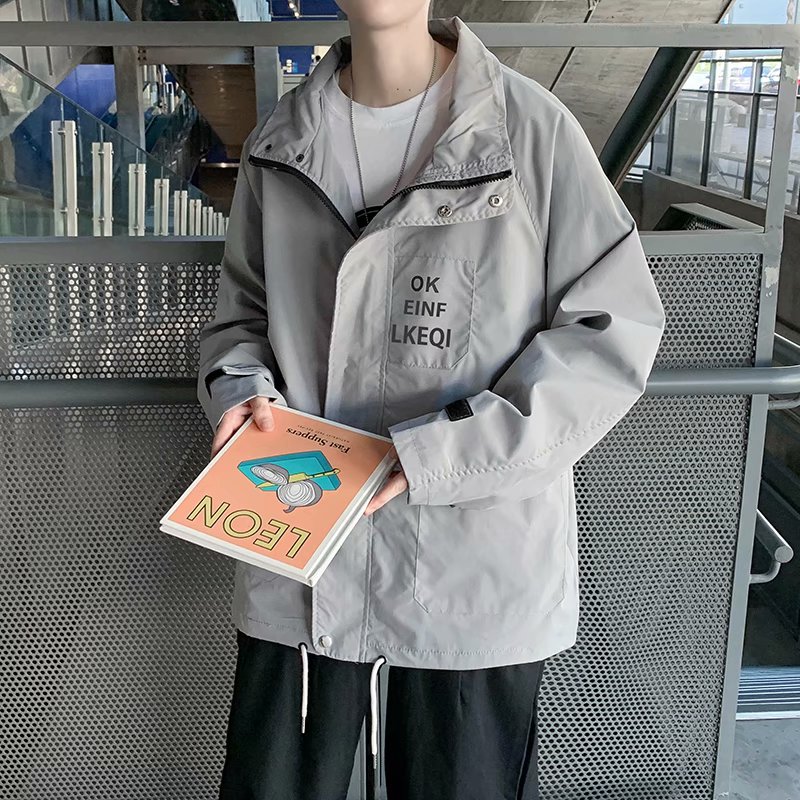 实拍 港风街头宽松工装上衣韩版日系下摆抽绳百搭学生上衣男