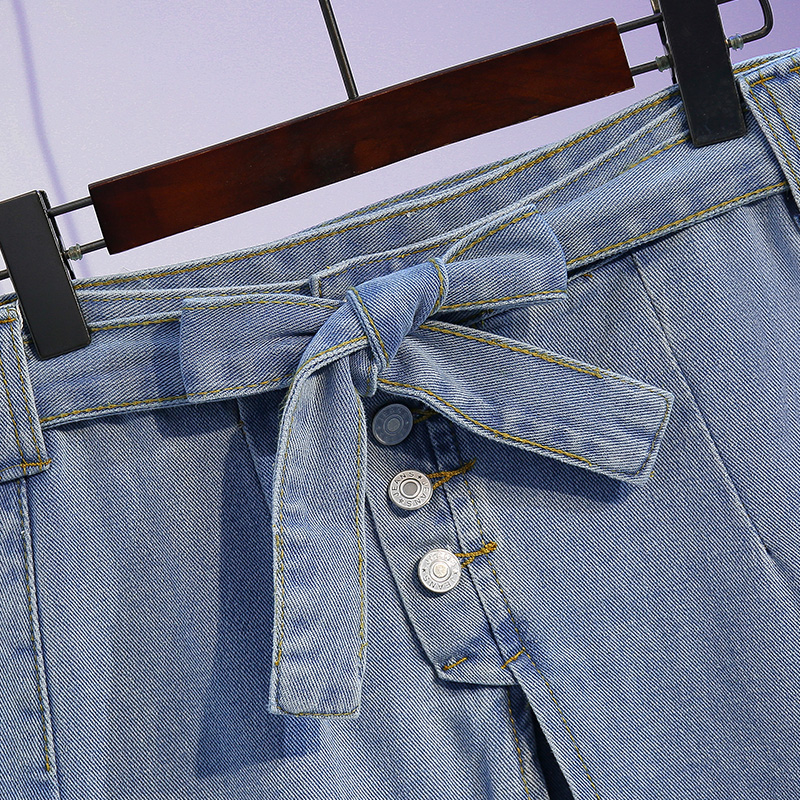 实拍胖妹妹2020新款洋气减龄大码女装胖mm遮肚显瘦牛仔裙