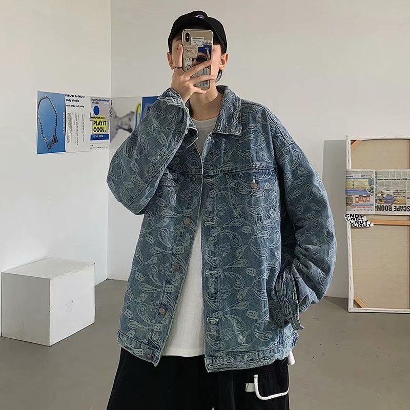 实拍 夹克男潮牌宽松外套男生翻领日系青年韩版港风街头百搭上衣