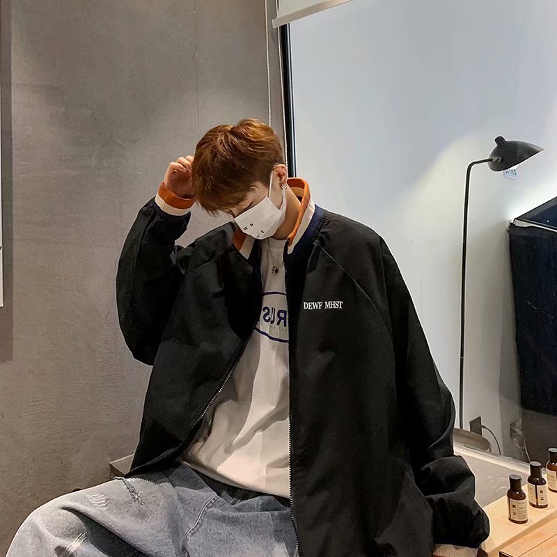 实拍 日系青年宽松韩版潮流百搭休闲上衣男港风街头学生运动外套