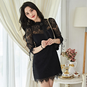 TR50914# 新款韩版时尚气质显瘦蕾丝流苏连衣裙两个色 服装批发女装批发服饰货源