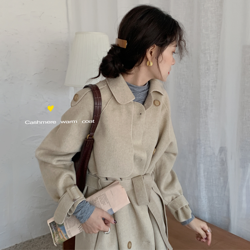 实拍  复古洋气显白温暖双面羊绒大衣手工长款外套