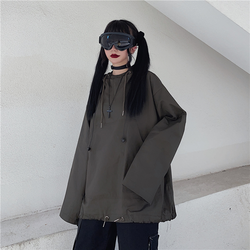 控价48韩国ins潮流男女卫衣外套套头连帽大口袋宽松原宿暗黑风衣