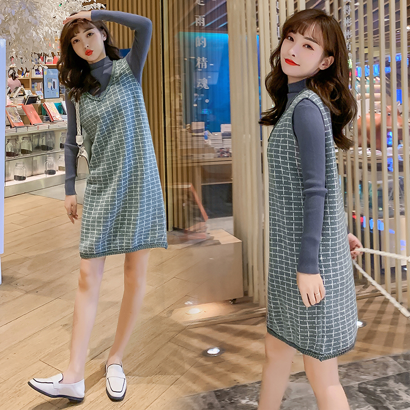 实拍9941#秋冬哺乳毛衣套装时尚高领喂奶打底衫两件套针织马甲潮