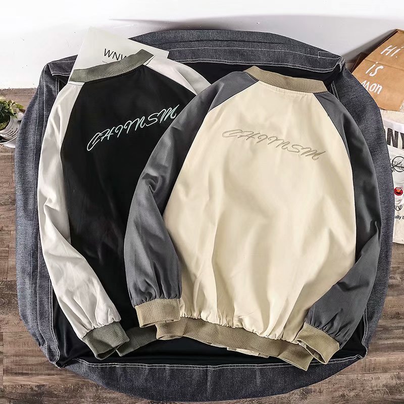 实拍 港风街头宽松日系拼色百搭学生棒球服韩版休闲运动夹克外套