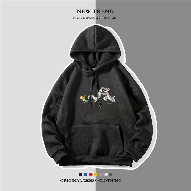 实拍 卡通日系印花港风宽松街头百搭联奥上衣男韩版潮流休闲卫衣