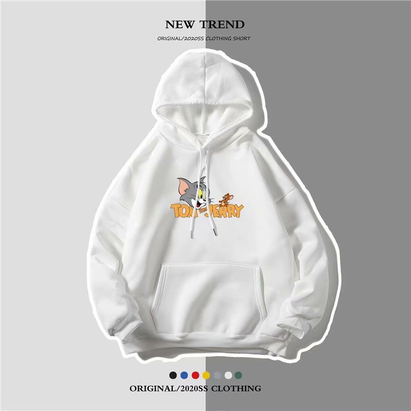 实拍 港风卡通潮流印花街头宽松百搭上衣男韩版日系连帽休闲卫衣