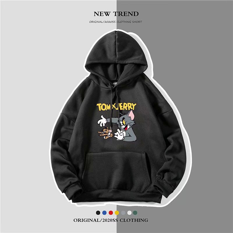 实拍 港风街头宽松卡通潮流印花上衣男韩版日系休闲运动连帽卫衣