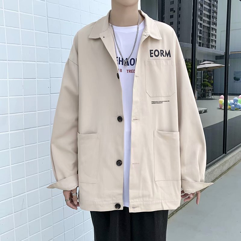 实拍 韩版日系青年纯色百搭开衫上衣男港风街头休闲宽松夹克外套