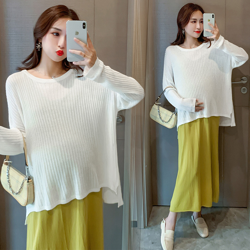 实拍1979#孕妇秋冬套装网红针织罩衫两件套洋气过膝吊带连衣裙潮