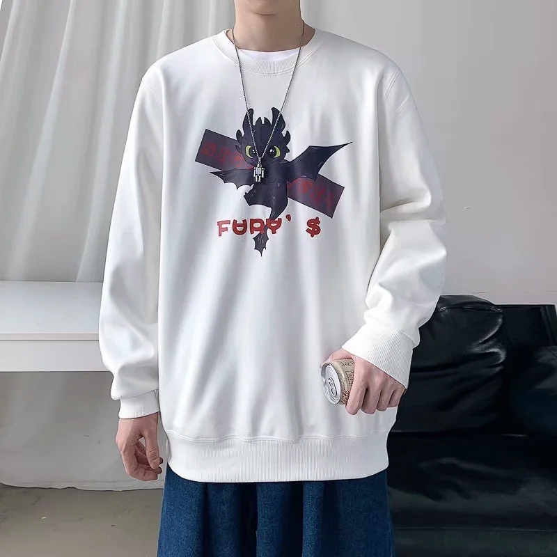 实拍 日系青年宽松卡通潮流印花百搭上衣男港风韩版街头圆领卫衣