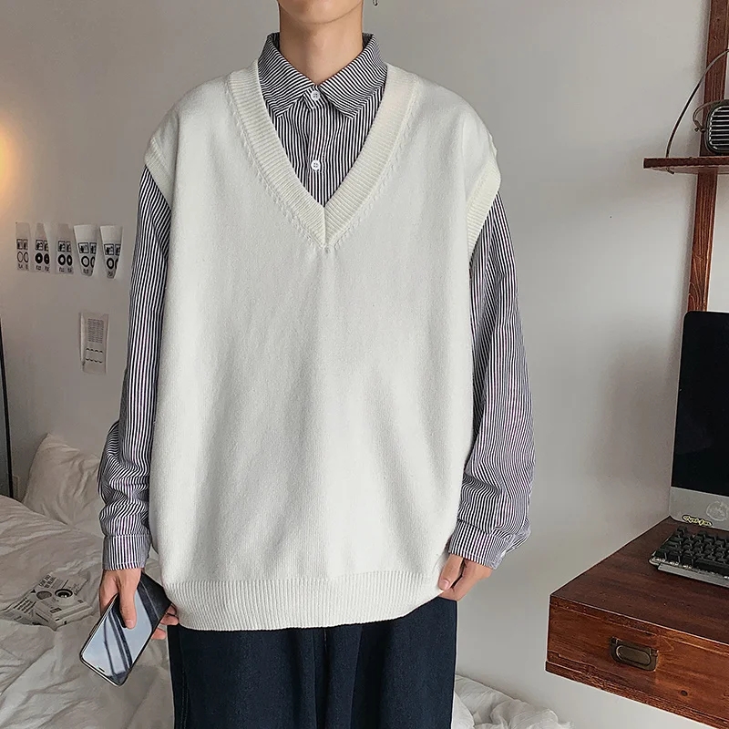 实拍 日系青年修身韩版街头纯色百搭背心上衣男港风休闲潮流马甲