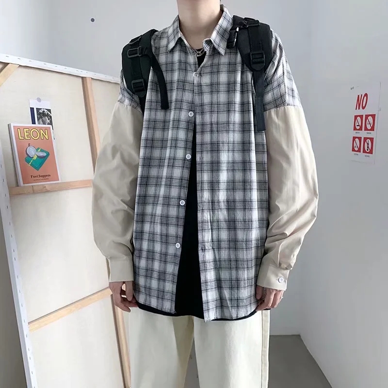 实拍 港风日系街头拼接百搭宽松夹克上衣男韩版休闲开衫潮流外套