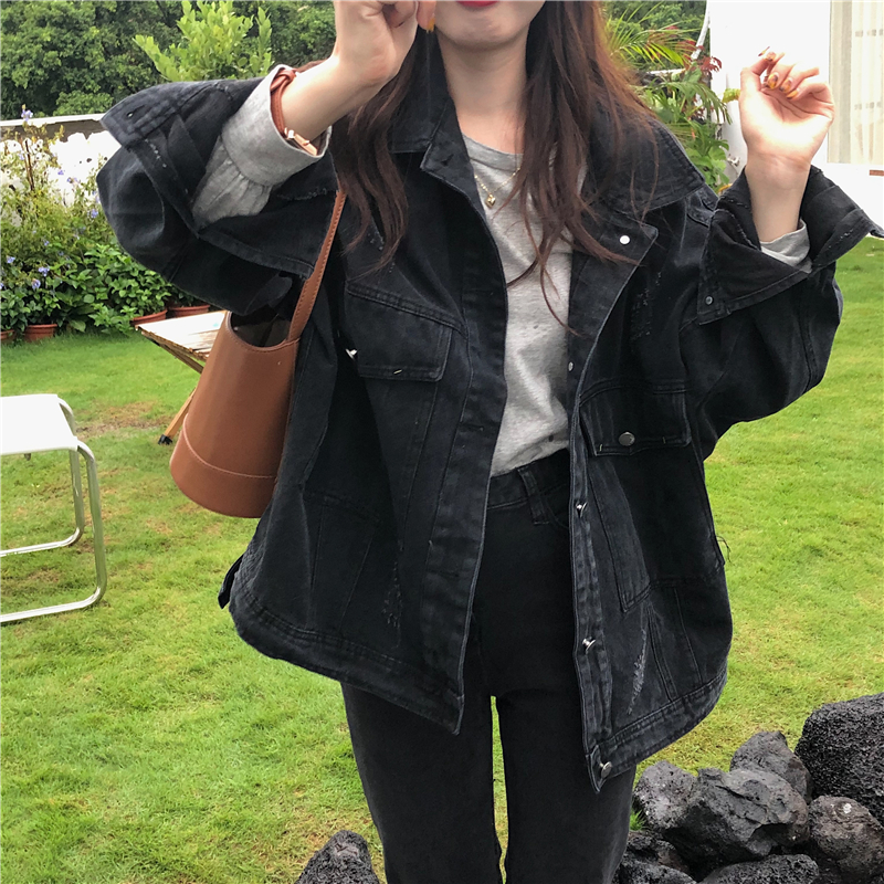 实拍实价  韩版宽松休闲中长款牛仔外套