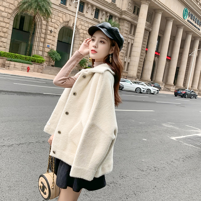 实拍2020秋冬新款仿貂绒百搭长袖甜美韩版宽松短款上衣外套女