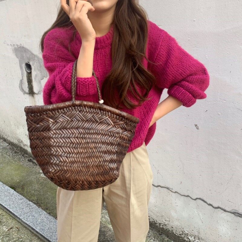 实价  韩国ins秋冬火龙果系保暖马海毛毛衣女