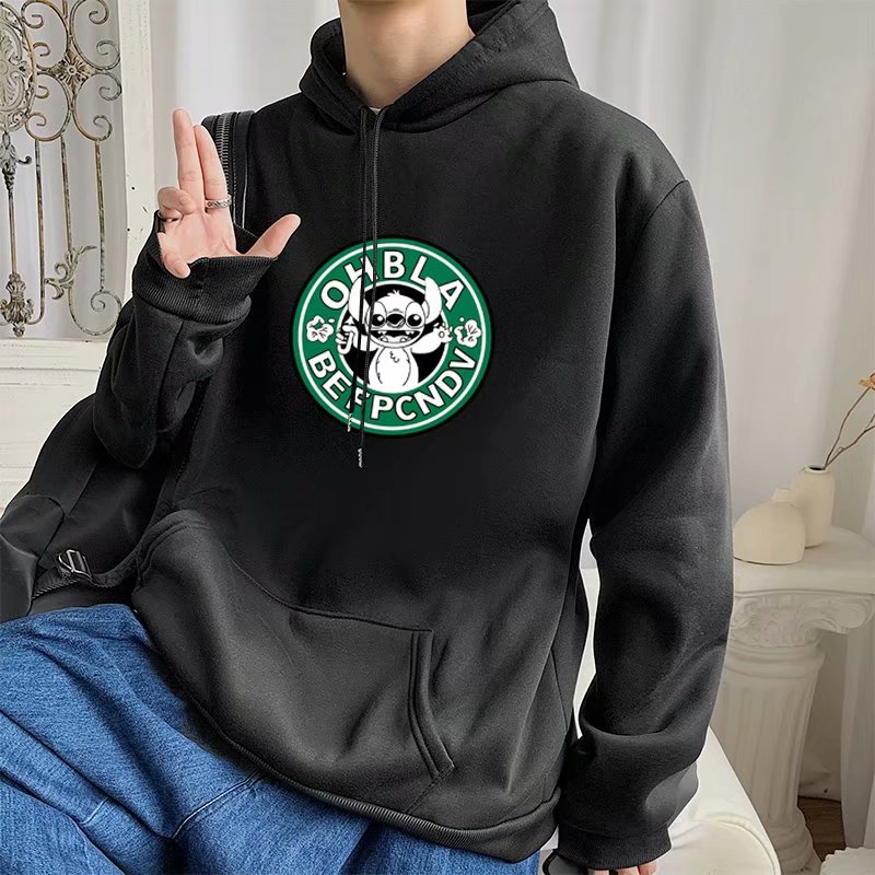 实拍 港风潮流印花宽松百搭街头日系简约连帽上衣男韩版休闲卫衣
