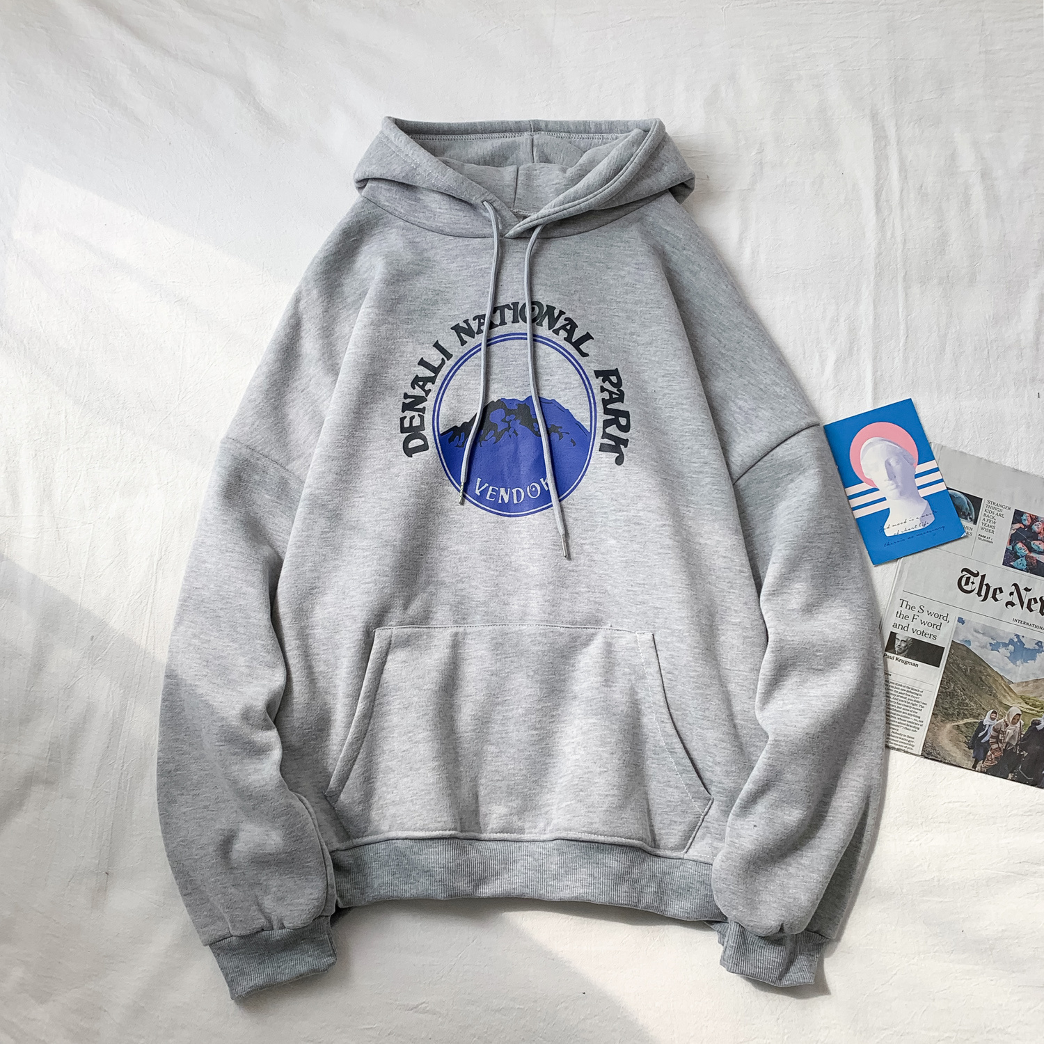 实拍 日系简约潮流印花宽松连帽上衣男韩版港风百搭街头休闲卫衣