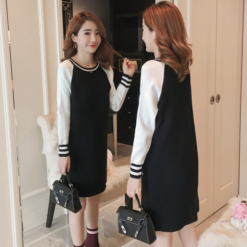 实拍6647#秋冬哺乳毛衣时尚拼接显瘦针织连衣裙产后小香风喂奶衣