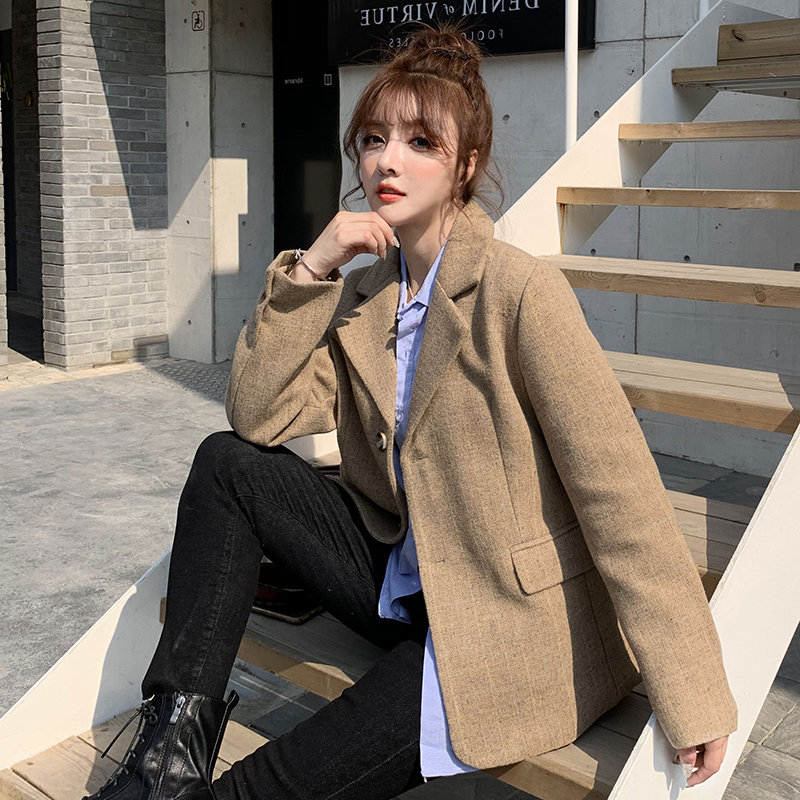 实拍实价2020年新款色合身羊毛呢料小西装