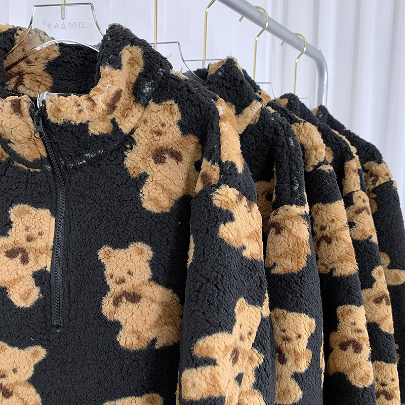 JMSHOP 关于小熊 软糯可爱慵懒上衣秋冬加绒加厚宽松羊羔毛卫衣女