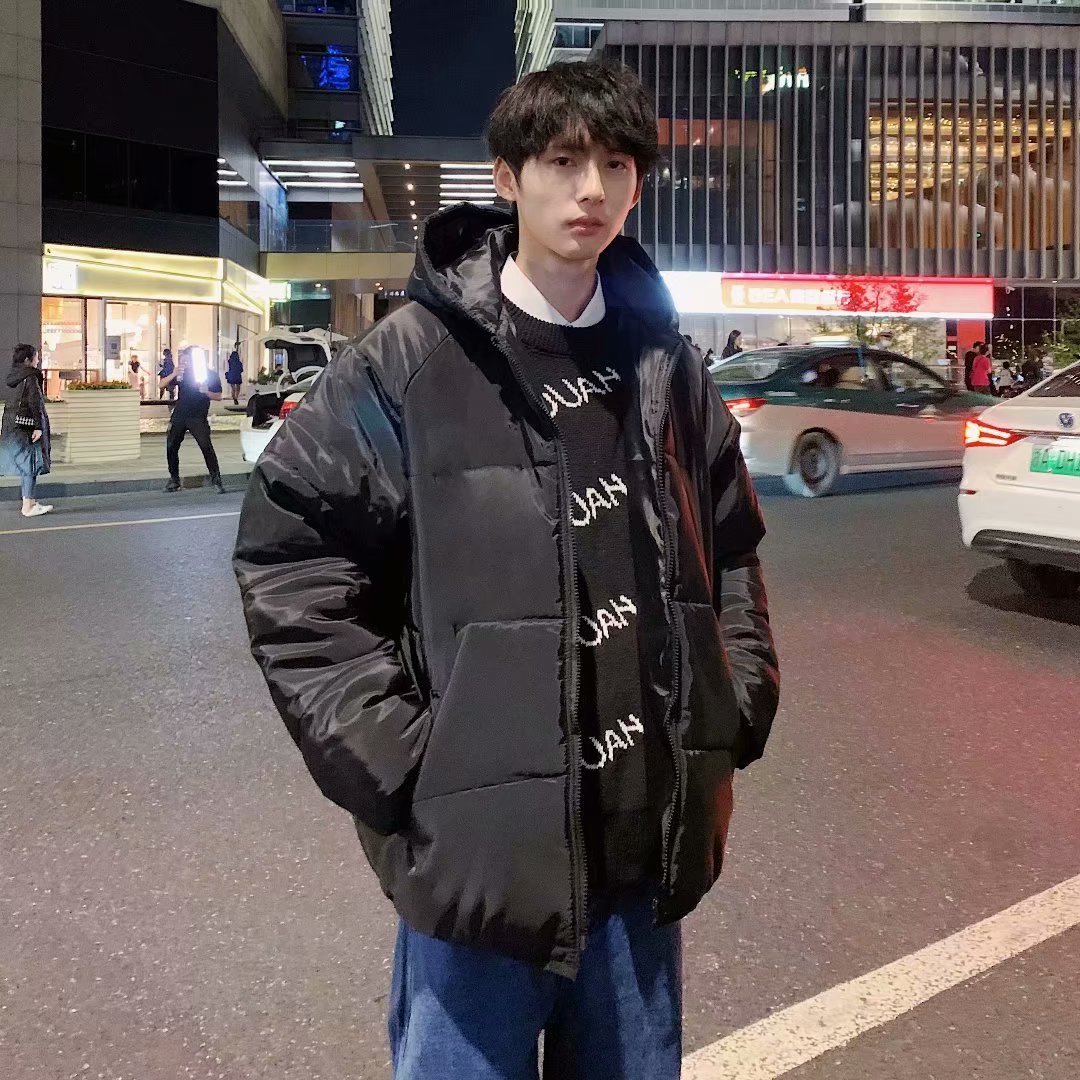 实拍 韩版潮流反光七彩印花宽松连帽上衣外套男日系休闲港风棉衣