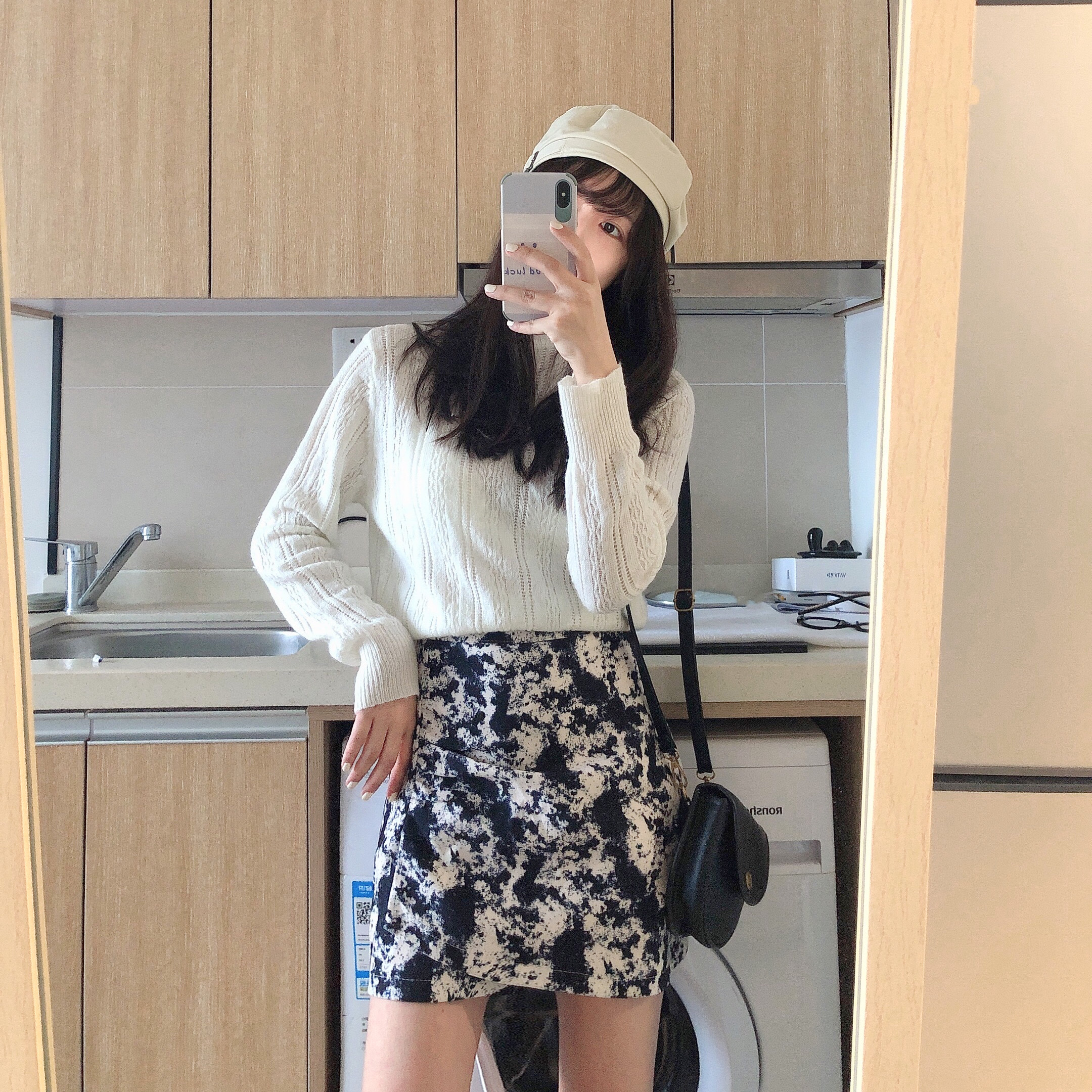 扎染不规则A字半身裙2020新款秋冬女网红高腰裙