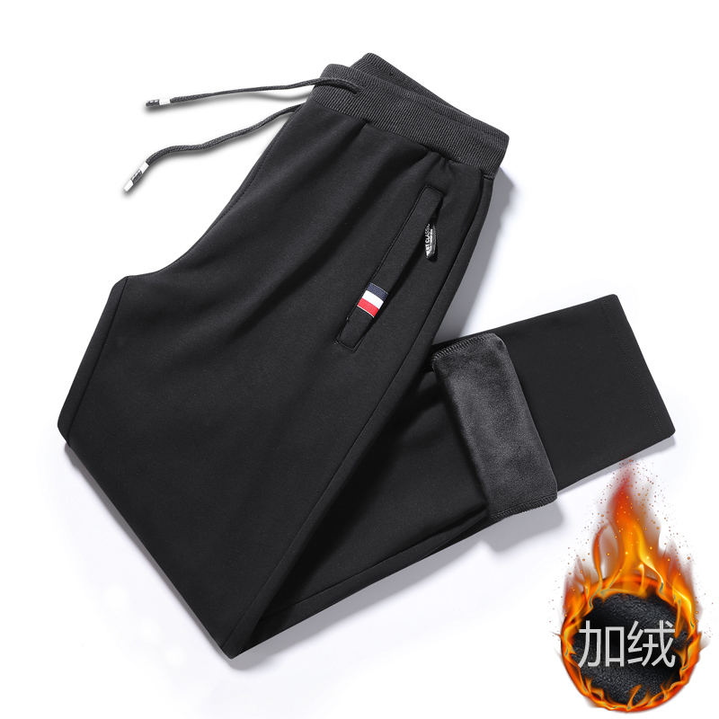 新款男士纯色纯棉加绒加厚保暖百搭休闲裤