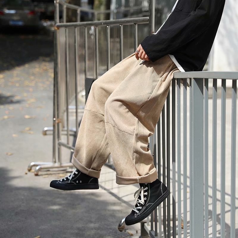 实拍 日系简约宽松百搭街头港风九分裤男韩版潮流纯色休闲直筒裤