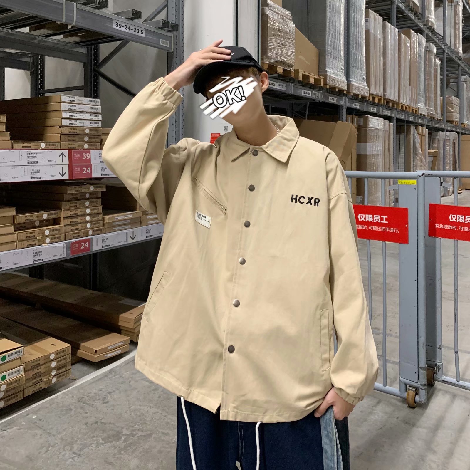 实拍 韩版潮流刺绣宽松港风百搭街头开衫夹克上衣男日系休闲外套