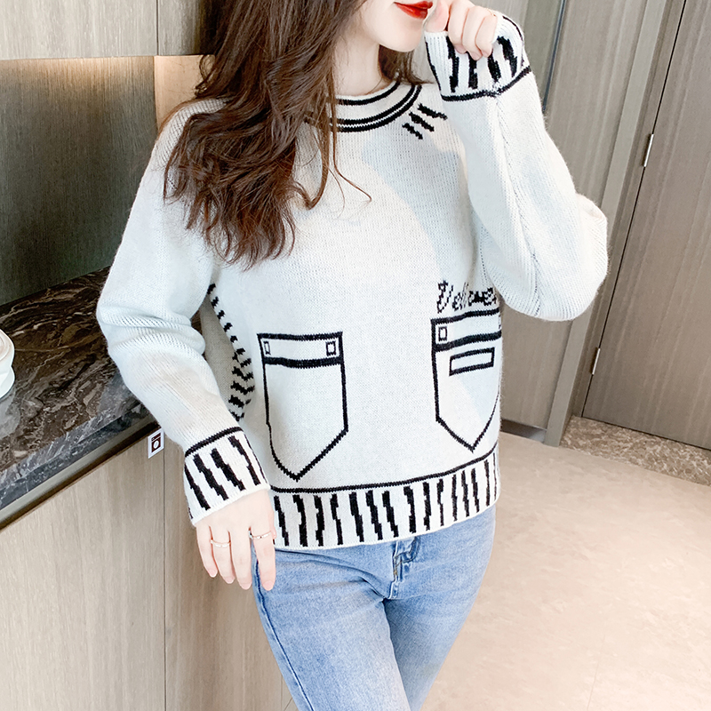 实拍扎染毛衣女秋冬2020新款潮套头慵懒风宽松洋气复古针织衫