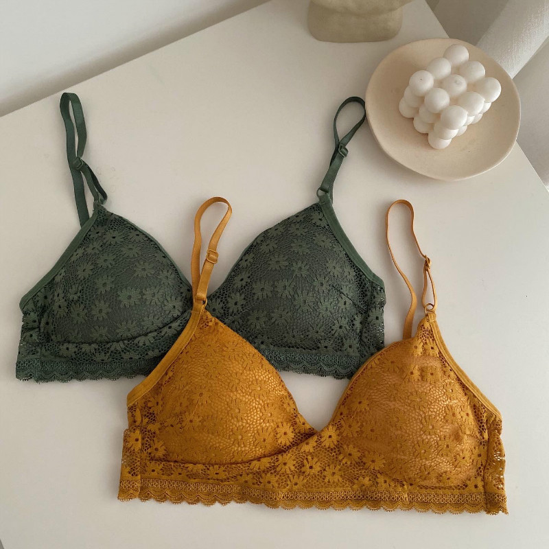 实拍实价~ 蕾丝小雏菊交叉内衣小胸无钢圈性感胸罩文胸女