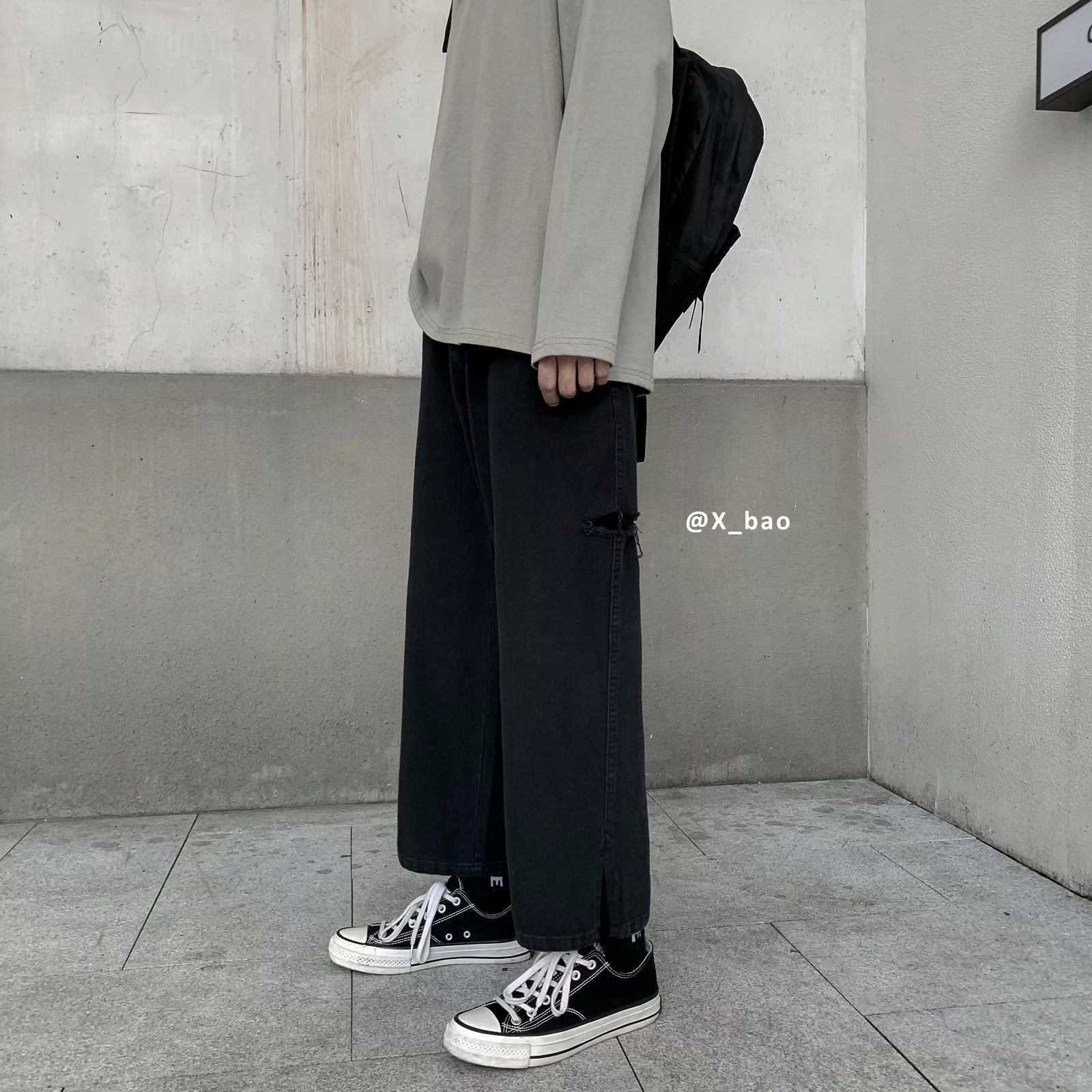 实拍 韩版宽松纯色百搭水洗牛仔九分裤男港风百搭日系简约休闲裤