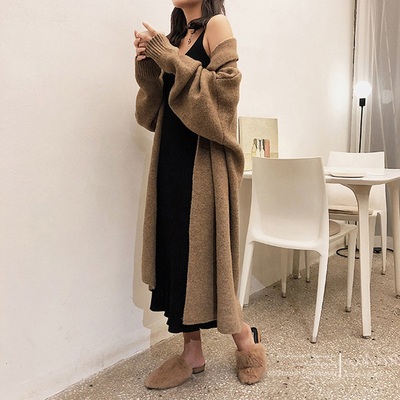 New versatile loose knitted sweater lapel wool cardigan mid-length sweater jacket for women