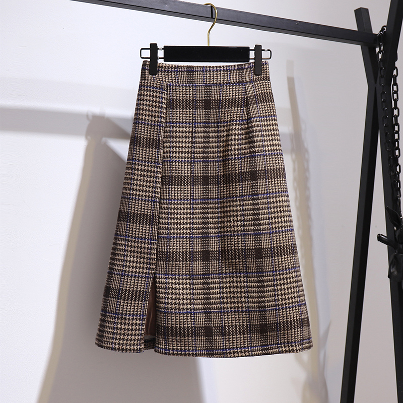 实拍现货 胖mm秋冬新款200斤高腰开叉包臀裙中长款毛呢裙