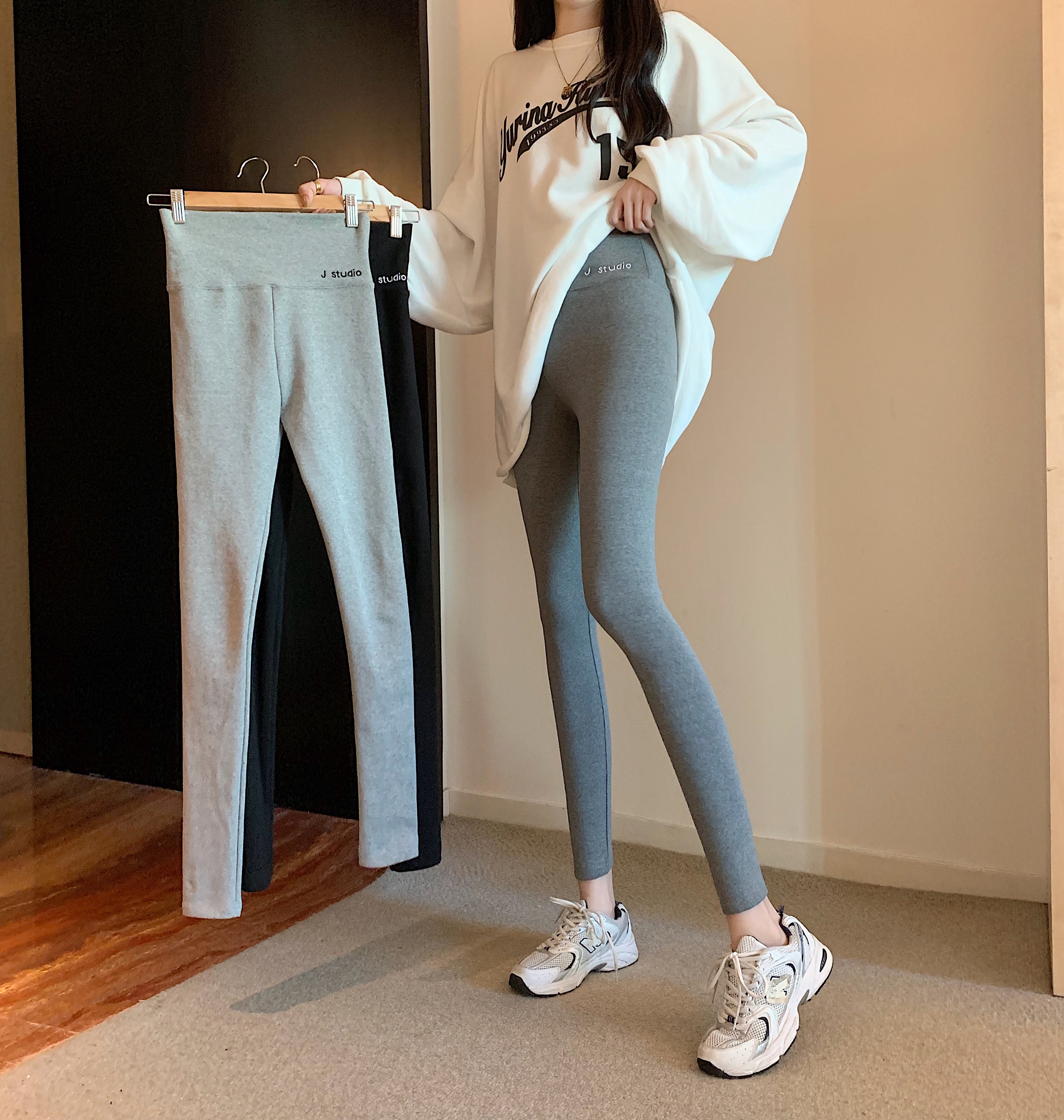 实拍高腰加绒加棉打底裤女外穿秋冬骑行裤紧身弹力瘦腿裤魔术裤