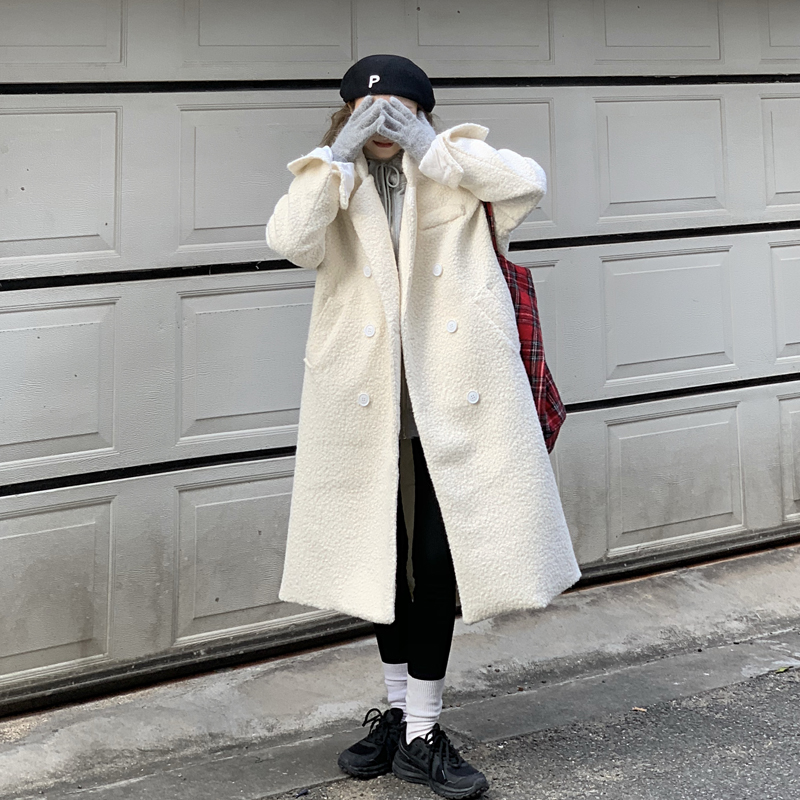 实价实拍三标齐韩版宽松气质显瘦百搭中长款过膝羊羔毛外套女